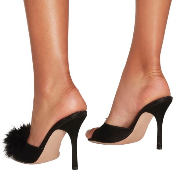 Agent Provacateur Enrica Women’s Slip On Satin Black Pom Pom Trim Heels 8.5-9 - Picture 6 of 11